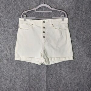 Banana Republic Women Shorts 14 White Button Fly‎ High Rise Cuffed Denim Casual